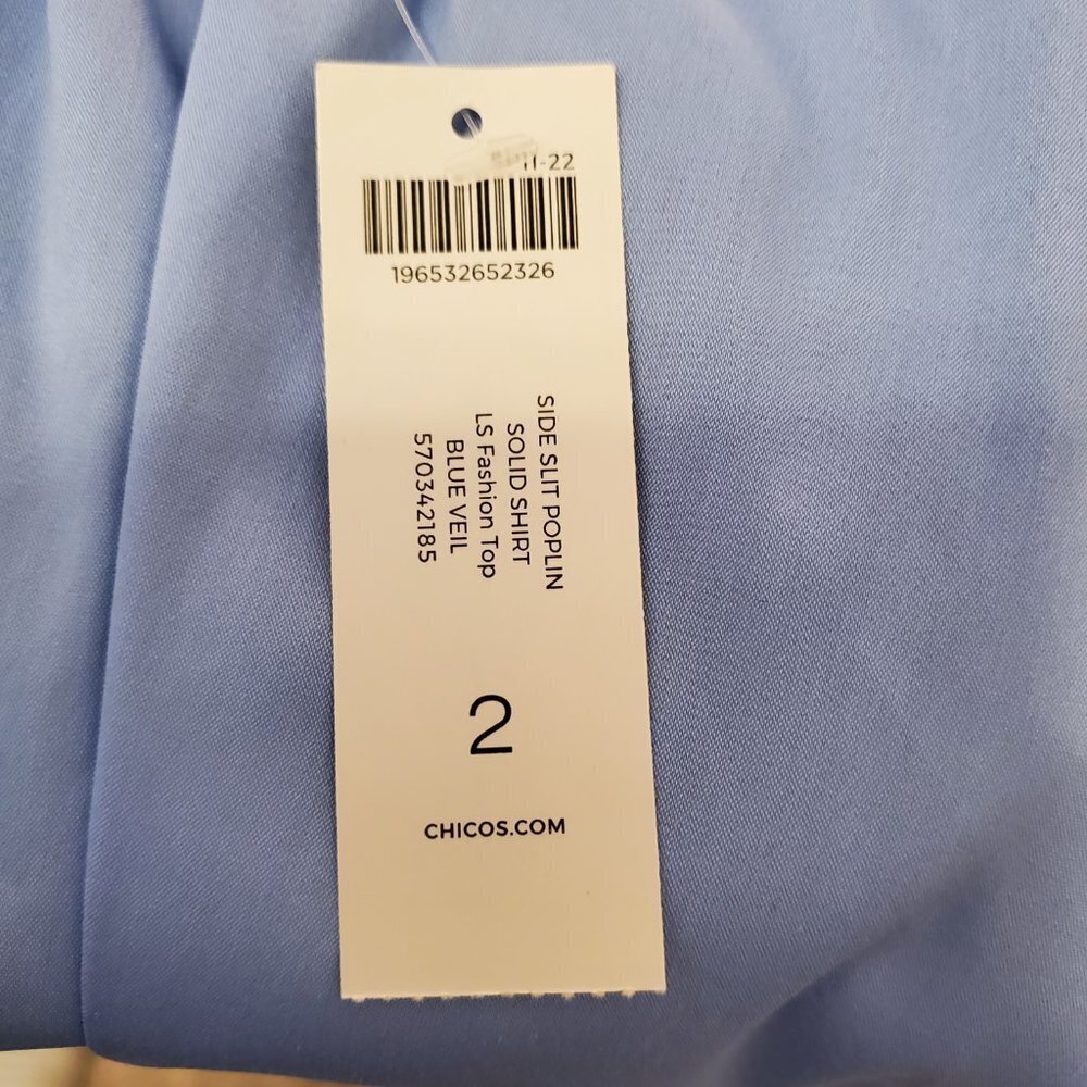 Chico's Poplin Side Slit Shirt, Size 2, Blue Veil. NWT. - Picture 5 of 9